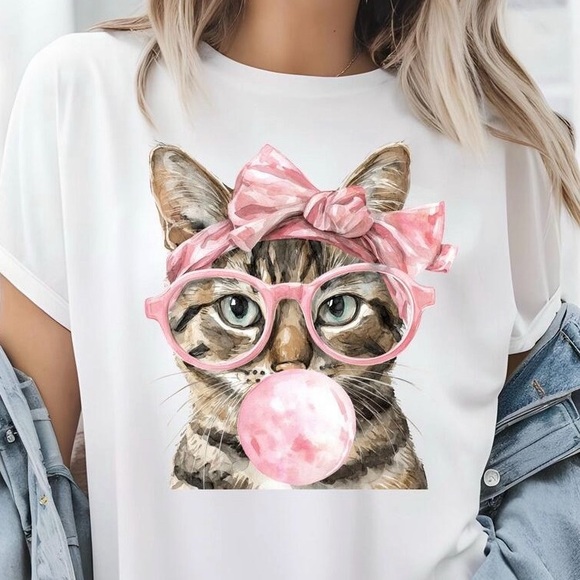 Hand Crafted Tops - Bubble Gum Cat Shirt